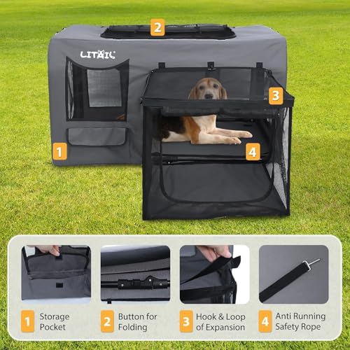 Extra Large Dog Crate for Large&Medium Dogs, Portable Dog Travel Crate for Multi-Cat Families & Small Dog Owners, Puppies, 39 Inch Foldable Portable Pet Crate with 600D Oxford for Outdoor Kennel