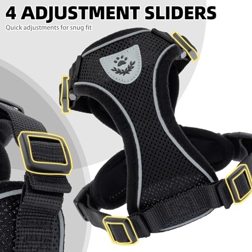 PUPTECK Cat Harness and Leash Set Escape Proof Reflective Cat Walking Harness Adjustable Soft Breathable Mesh Vest for Small Pets, Black, S - color: Black, size: S (NECK 9.5"-11", CHEST 13"-16")