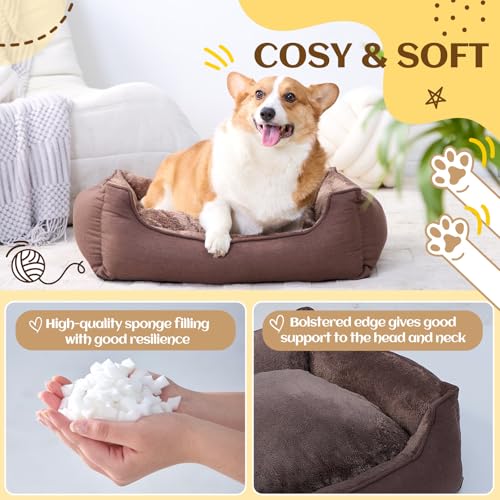 Rectangle Dog Bed for Medium Size Dog with Removable Washable Cover Pet Bed with Bolster Sides Non-Slip Bottom Pet Sofa Waterproof Lining Durable Pet Cuddler, Dark Brown, 25x 20x 6.7 in - color: Dark Brown, size: 24"L x 20"W x 6.7"Th