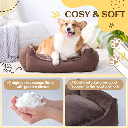Rectangle Dog Bed for Medium Size Dog with Removable Washable Cover Pet Bed with Bolster Sides Non-Slip Bottom Pet Sofa Waterproof Lining Durable Pet Cuddler, Dark Brown, 25x 20x 6.7 in - color: Dark Brown, size: 24"L x 20"W x 6.7"Th