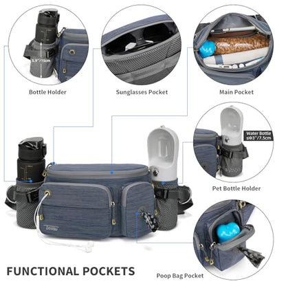 TUDEQU 4-in-1 Hands Free Dog Leash Waist Belt with Dog Walking Fanny Pack,Dog Seat Belt, Waist Leash for Large Dogs,Dog Walking,Hiking,Running,Jogging - color: GREY BLUE