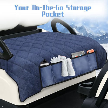 Golf Cart Seat Covers with 4 Front Pockets, Thick Seat Towel Blanket with Non-Slip Backing, Fits EZGO, Club Car, Yamaha and More 2 & 4 Passenger Golf Carts, Navy Blue - color: Navy Blue