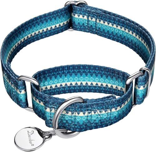 Martingale Dog Collar No Pull Pet Collar Heavy Duty Dog Martingale Collars Silky with Unique Geometric Pattern for Medium and Large Dogs (M, Turquoise) - color: Turquoise, size: Medium: 14"-21", 1" Wide