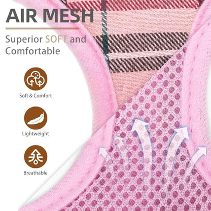 PUPTECK Soft Mesh Dog Harness and Leash Set Pet Puppy Cat Comfort Padded Vest No Pull Harnesses, Light Pink, XS - color: Light pink, size: XS (NECK: 10", CHEST: 10"-14")