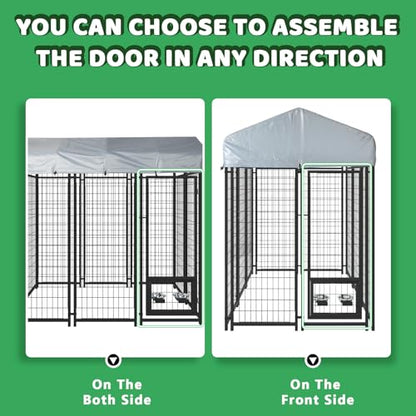 LEMBERI 6x4x6 FT Outdoor Dog Kennel for Large Dogs, Heavy Duty Welded Wire Steel Dog Playpen Fence with Secure Lock, Pet Pen with UV-Resistant Waterproof Roof Cover for Outside - size: 69"L x 50.4"W x 72.1"H