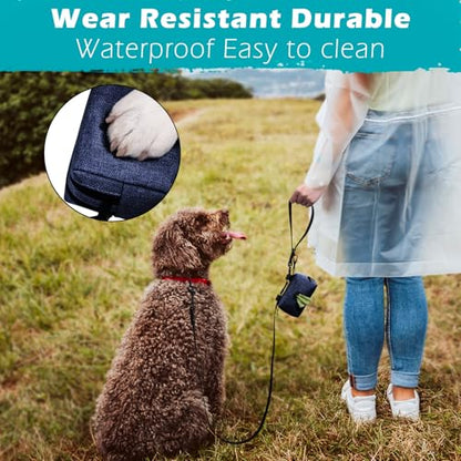 Dog Poop Bag Holder, Portable Pet Waste Bag Dispenser, 2 Pouches for Treats and Walking Accessories, Fit All Leashes, Includes 1 Roll of Dog Poop Bags (Navy Blue) - color: Navy Blue
