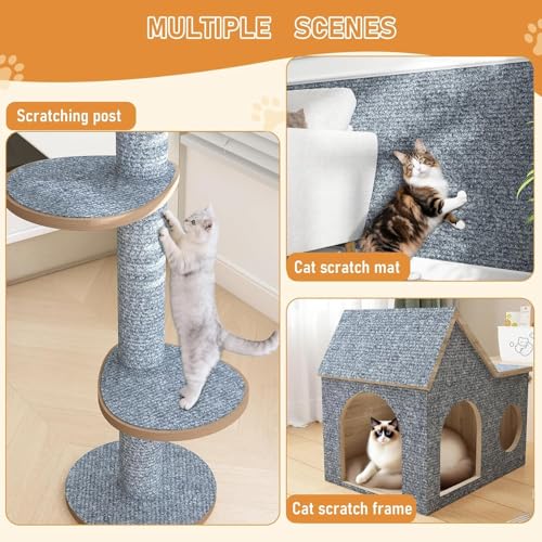 ReWallpaper 24inx6.5ft Cat Scratch Pad Large Sisal Textured Grey Cuttable Carpet Roll for Wall Window Sill Bedside Floor Area Furniture Covering Durable Cat Scratching Mat Self Adhesive Pet Claw Guard - size: 24in x 6.5ft