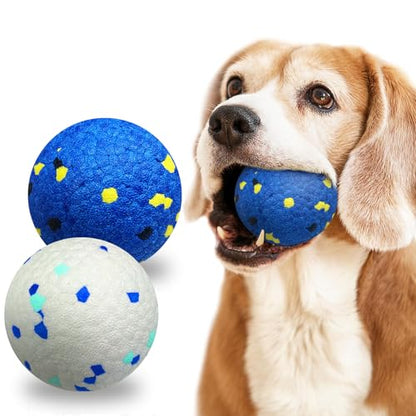 2 Pack Dog Indestructible Tennis Balls for Dogs Durable Bouncy Balls for Aggressive Chewers Interactive Dog Toys for Water Toy Fetch(White,Blue) - color: White,Blue