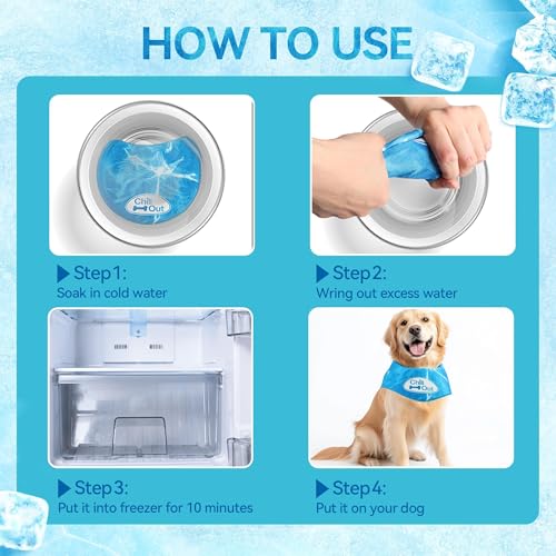 ALL FOR PAWS Dog Cooling Bandana, Cooling Bandanas for Medium Dogs, Dog Cooling Neck Wrap, Cooling Scarf for Dogs, Blue Ice Dog Neck Cooler for Summer (M) - size: Medium