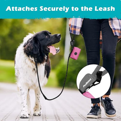 Dog Poop Bag Holder, Portable Pet Waste Bag Dispenser, 2 Pouches for Treats and Walking Accessories, Fit All Leashes, Includes 1 Roll of Dog Poop Bags (Pink) - color: Pink