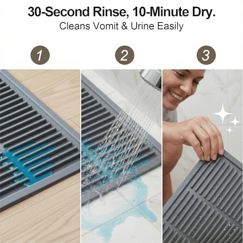 Large Cat Litter Mat: Silicone Litter Trapping Mat for Litter Box - Easy to Clean Waterproof & Anti-Slip Soft Rubber Mat - Durable Design Traps Pellet & Clay Litter - color: Grey, size: Large 32x21 Inch