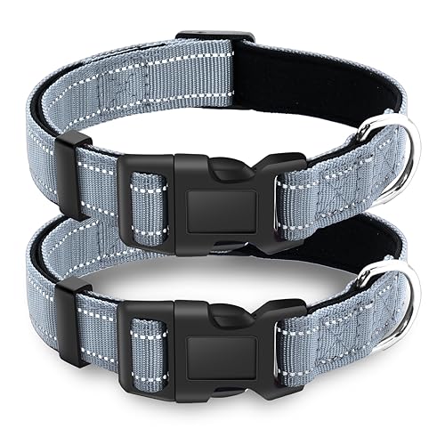 2 Pack Reflective Dog Collar with Safety Locking Buckle, Adjustable Soft Breathable Comfortable Nylon Pet Collar for Small, Medium and Large Dogs, Gray, XS - color: A-Gray(2 Collars), size: X-Small (Width 5/8")