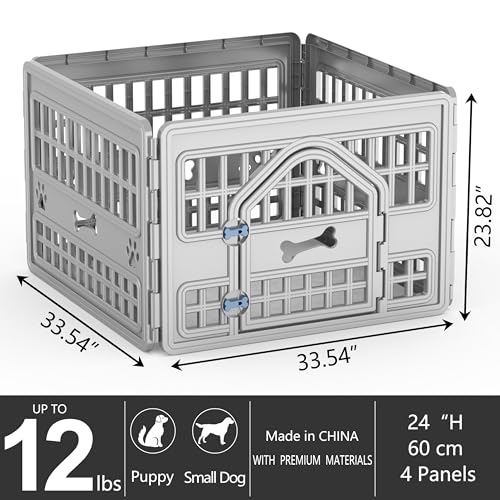 Dog PlayPen Indoor,4-panelPuppy Playpen Outdoor Waterproof,Heavy Resin Puppy Fence for Small Medium Dogs,Spacious Exercise Area,Easy to Clean,Foldable in Half(33.5 * 33.5 * 23.82in)