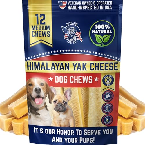 Devil Dog Pet Co. Himalayan Yak Cheese Dog Chews for Small to Medium Breeds & Aggressive Chewers - Long Lasting, Rawhide Free, High Protein - Cleaner Teeth, Anxiety & Boredom Relief - 12 Pack - style: Medium - 12 Pack