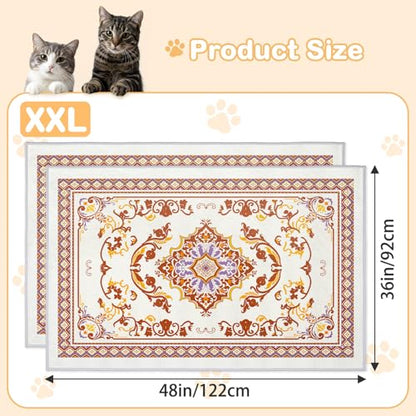 Washable Cat Litter Mat 48"x36" 2Pack with Non-Slip Bottom Waterproof Litter Box Mat Easy to Clean Litter Trapping Mat for Kitty - color: Brown&White, size: 48"x36"-2 Pack