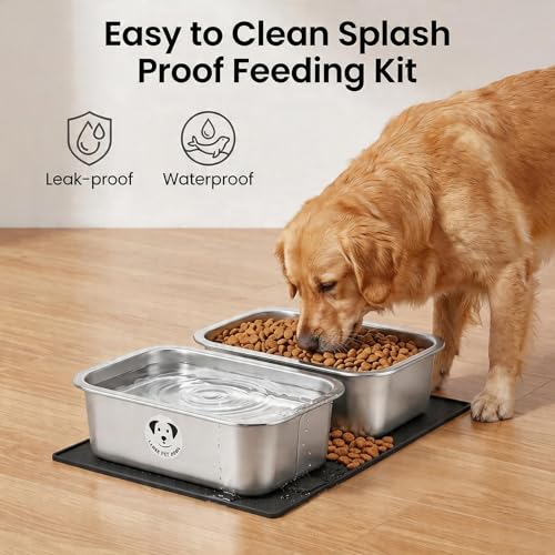 2 Pack Stainless Steel Dog Bowls for Large Dogs with Non-Slip Mat, High Capacity Metal Dog Food Bowls, Food and Water Bowl for Larges, X-Large, and Big Dogs 0.85 Gallons - color: 0.85 Gallons Bowls With Non-slip Mat