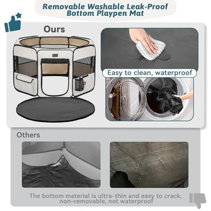 PETSFIT 45.5" Dog Playpen Indoor/Outdoor-Jump-Proof 28.5" Height with Removable Waterproof Mat & Zippered Roof | RV, Camping, Travel Dog Pen | Whelping & Cat Observation Space(45.5"L x 45.5"W x 28.5H) - color: Grey
