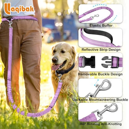 Laqibak Hands Free Dog Leash, Adjustable Waist Leash for Dog, Handle Bungee 4.2-6.7 Feet Long with Reflective Stitches for Walking Hiking Running, Fits 26"- 43" Waist, Light Purple - color: Light Purple