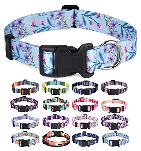 Dog Collar with Bohemia Floral Tribal Geometric Patterns - Soft Ethnic Style Collar Adjustable for Small Medium Large Dogs(Floral Purple,XS) - color: Floral Purple + Pink, size: XS (Neck 7.9-11.8", Width 5/8")