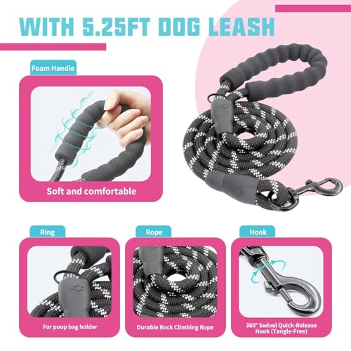 AUROTH Dog Harness and Leash Set, Soft Padded Service Dog Vest with 5.25FT Dog Leash, No Choke, Easy On Pet Vest, Adjustable Reflective No Pull Pet Vest Medium Sized Dog, Easy Walking and Training - color: Rose Red, size: Medium