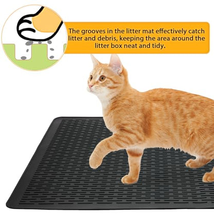 Large Cat Litter Mat 39x27 Inch, XL Waterproof Cat Litter Box Mat, Extra Large Litter Trapping Mat, Washable Rubber Cat Litter Catcher Mat for Multiple Cats, Black - style: Black-39"x27"