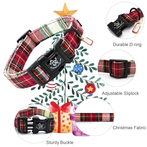Elegant littlle Tail Christmas Dog Collar, Red Plaid Pet Collars Soft Cotton Winter Dog Collar with Quick Release Buckle Pet Puppy Collars for Small Medium Large Dogs - color: Christmas-Red Plaid, size: X-Small (Pack of 1)