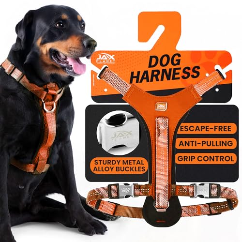 No-Pull Dog Harness with Handle - Escape Proof, Anti-Pulling, Grip Control, Multi-Angle Reflective for Safe Walks & Training, Easy On & Off, Metal Buckle–Pet Harness, Medium/Large Dogs- H4- Orange - color: Orange, size: L:Neck19.7"~27.6",Chest24.8"-33.5"