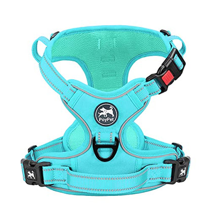 PoyPet No Pull Dog Harness, No Choke Reflective Dog Vest, Adjustable Pet Harnesses with Easy Control Padded Handle for Small Medium Large Dogs(Mint Blue Matching Trim,XS) - color: Mint Blue(Matching Trim), size: XS