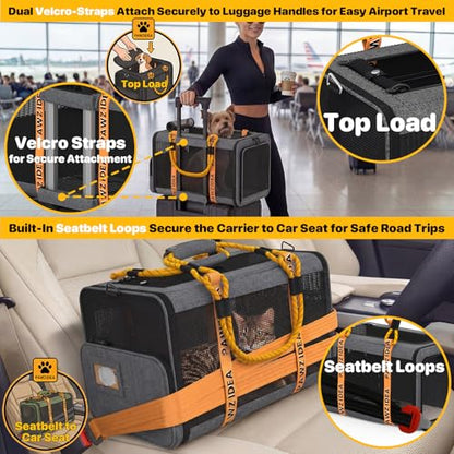 PAWZIDEA Expandable Pet Carrier with Wheels, 18"x11"x11" TSA Airline Approved Cat Carrier for 2 Cats Under Seat, Collapsible Soft-Sided Small Dog Rolling Travel Bag with Telescopic Handle, Up to 18lbs - color: Mid-Hemp Gray-Wheels