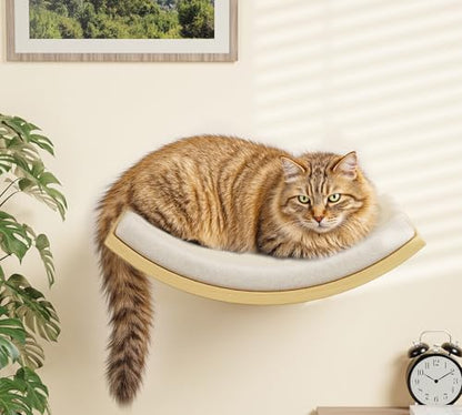 Cat Wall Shelves with Cats Window Perch – 4-Piece Wooden Cat Climbing Furniture Set with Soft Foam Curved Bed, Flat Shelf & 2 Wall 4-Steps Ladders - color: Foam/Felt-Wood, size: 1 Curved Bed 1 Shelf 2 Ladders