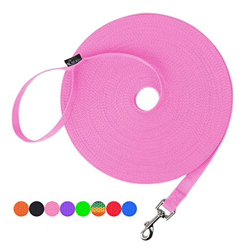 Hi Kiss Dog/Puppy Obedience Recall Training Agility Lead - 15ft 20ft 30ft 50ft 100ft Training Leash - Great for Training, Play, Camping, or Backyard - Pink 15ft - color: Pink, size: 15 Feet