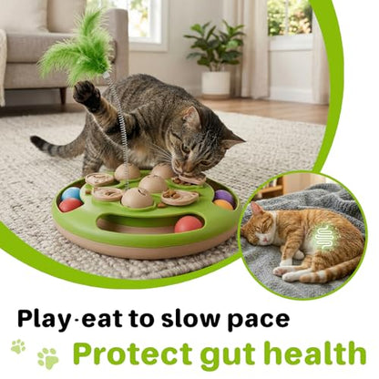 Walfront Interactive Cat Toy for Indoor Cats, Feather Spring Cat Toy with Rolling Balls, Tree Shape Puzzle Track Toy for Kittens, Self Play Cat Activity Center, Boredom Relief Hunting Exercise Toy