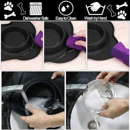 Dog Food Bowls Stainless Steel & Water Dish with No-Spill and Non-Skid, Feeder Bowls with Dog Food Dish for Small Medium Large Size,Dogs,Cats,Puppy Pets, Black, 12oz - color: Black, size: 1½ Cup/12 oz each