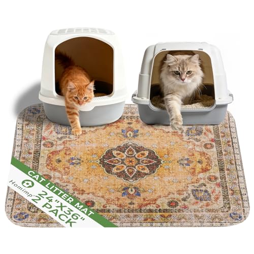 Cat Litter Mat, Litter Trapping Mat 2 Pack, Contains Mess from Box, Protects Floors,Urine Waterproof,Non-slip,Less Waste Cat Litter Box Mat,Soft on Kitty’s Paws,Washable,Absorbent,Khaki 24"X36" - color: Khaki, size: 24"x36"(Pack of 2)