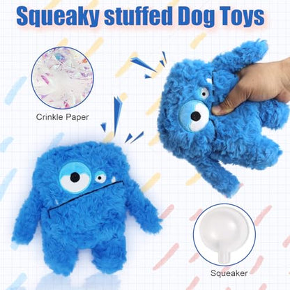 Plush Squeaky Dog Toy, Crinkle Stuffed Dog Toy Keep Them Busy Tug of War Birthday Dog Chew Toy for Small Medium Large Dogs (Blue) - color: Blue