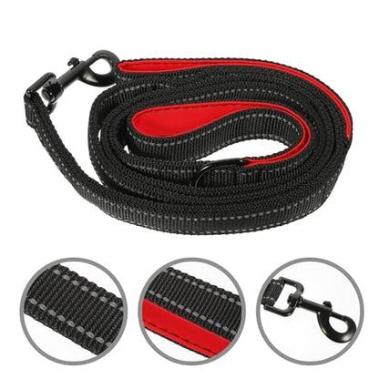 Beaupretty Double Handle Dog Leash Outdoor Pet Walking Leash with Traffic Handle for Medium Dogs Comfortable Non-Chafing Grey and Red Traction Rope