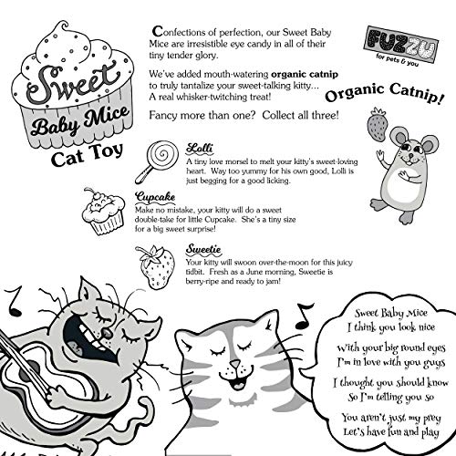 FUZZU Sweet Baby Mice Cat Toy | Cat Toy Catnip | Interactive Cat Toy | Stimulating Cat Toy | Organic Catnip | Pink - style: Cupcake