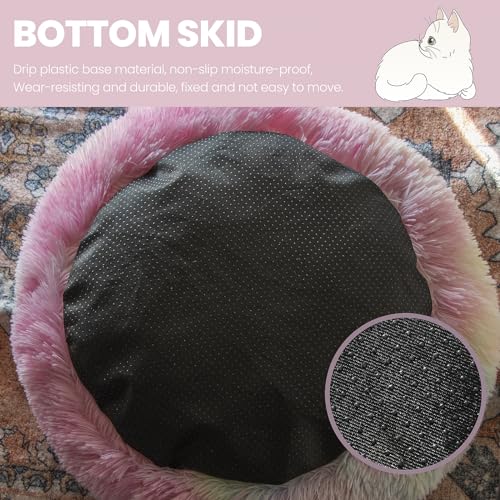Cat Bed Round Fluffy Hooded Cat Bed Cave, Anti-Anxiety Cave Bed with Hooded Blanket, Cozy Cuddler Luxury Puppy Pet Bed, Anti-Slip Bottom and Machine Washable - color: Rainbow, size: Medium