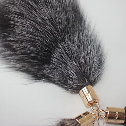 Fosrion Real Raccoon Tail Fur Cat Bites Toy with Three Section Retractable Carbon Fiber Rod (Fox Fur Piece, Tail & Fishing Rod) - color: Fox Fur Piece