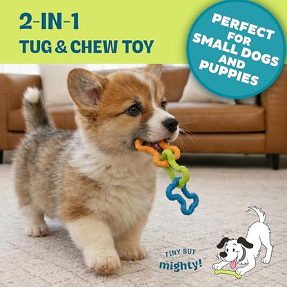 Bone Tugz Tug & Chew Dog Toy — Bendy, Textured Rubber for Tug-of-War, Light-Moderate Chewers, Teething Puppies & Small Dogs, 6.25" x 1.75" - color: Bonetugz Blue