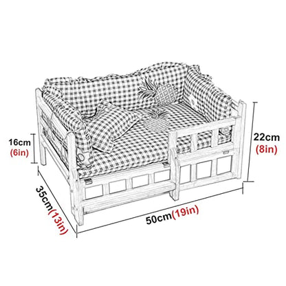 TsoLay Dog Bed Pet Dogs Bed Wooden Pet Bed Elevated Dog Bed Cats Cot with Stairs Guardrail Removable Frame Soft Washable Mattress Four Seasons Use for Dogs Pet Cat - size: 70×45cm/27×17in