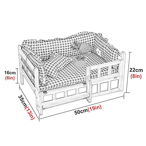 TsoLay Dog Bed Pet Dogs Bed Wooden Pet Bed Elevated Dog Bed Cats Cot with Stairs Guardrail Removable Frame Soft Washable Mattress Four Seasons Use for Dogs Pet Cat - size: 108×60cm/42×23in