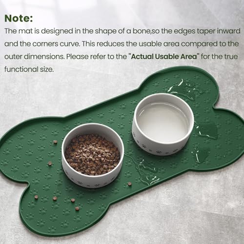 PWTAA Dog Food Mat Anti-Slip Silicone Dog Bowl Mat Thicker Pet Placemat Waterproof Cat Feeder Pad with Raised Edge Puppy Kitten Feeding Mats Suitable Small Medium-Sized Dogs Cats Eating Tray - color: Hunter Green, size: 25.6" x 13"