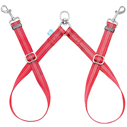 BAAPET Double Dog Leash Splitter, Tangle Free Dual Dog Leash Coupler, Two Dog Walking and Training Extension for Small Medium or Large Dogs (1.0'' x 20~32 Inch, Red) - color: Red, size: 2 Splitter (1.0'' x 20-32'')