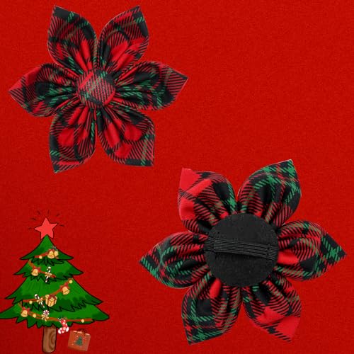 Dog Collar, Christmas Pet Collar with Flower Holiday Girl Boy Puppy Collar Adjustable for X-Small Dogs - color: Christmas PlaidⅡ, size: X-Small (Pack of 1)