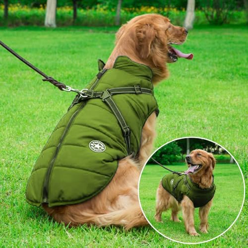 Dog Jackets for Winter Windproof Waterproof 2 in 1 Outfit Cold Weather Coat Dog Vest Harness Puppy Winter Warm Jacket Small Green S - color: ArmyGreen, size: Small