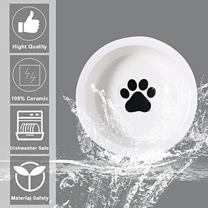 ZONEYILA Elevated Cat Bowls, Dog Bowl, Ceramic Raised Cat Food Water Bowl Set with Metal Stand for Indoor Cats Small Dog, Prevent Neck Pain,12 Ounces, Cute Paw Pattern - color: Paw Pattern Bowls & Black Stand