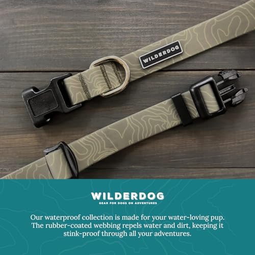 Wilderdog Waterproof Dog Collar- Repels Water & Dirt - Large 17"-24" - Olive - color: Olive, size: Large