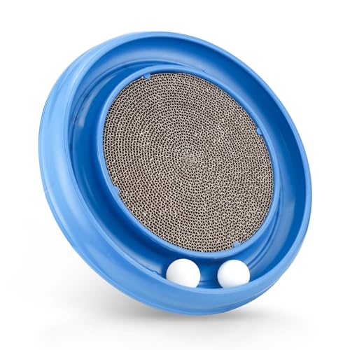 Cat Scratching Board with Balls for Cats Grinding Claw, Round Cat Scratcher Interactive Toy, Cat Ball Track Scratcher Pad for Cats Exercise Play(Blue)