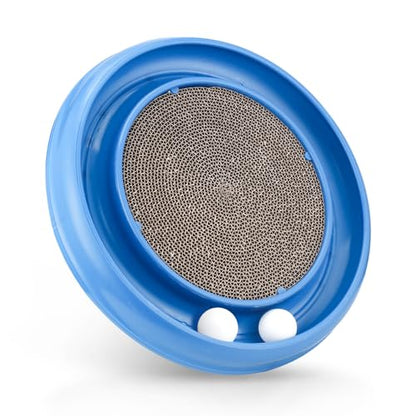 Cat Scratching Board with Balls for Cats Grinding Claw, Round Cat Scratcher Interactive Toy, Cat Ball Track Scratcher Pad for Cats Exercise Play(Blue)